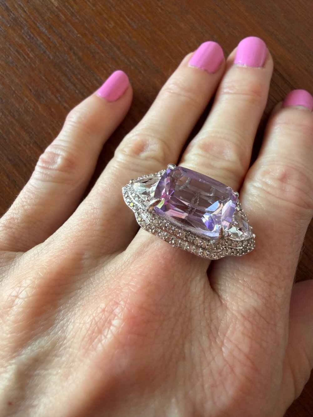 RARITIES Sterling Silver Pink Amethyst White Zircon and White Topaz Ring